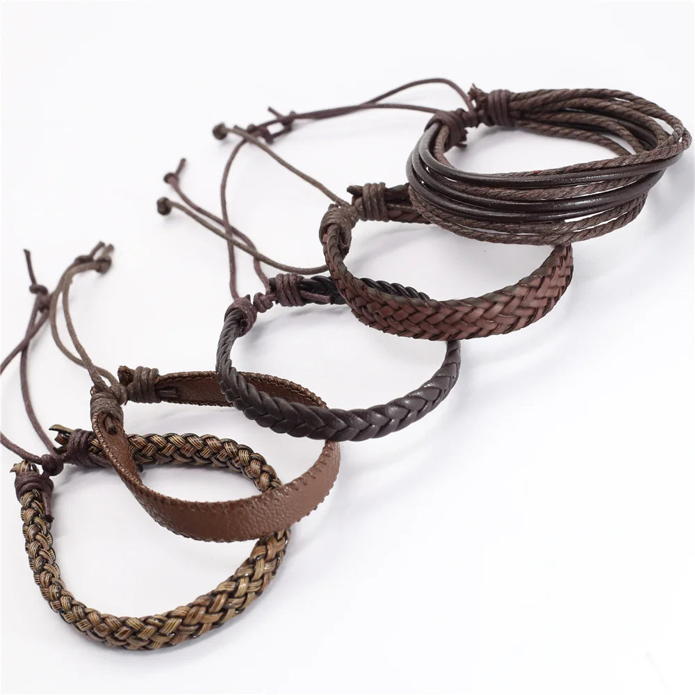 10-Piece Leather Wrap Bracelet Set — Handmade Woven
