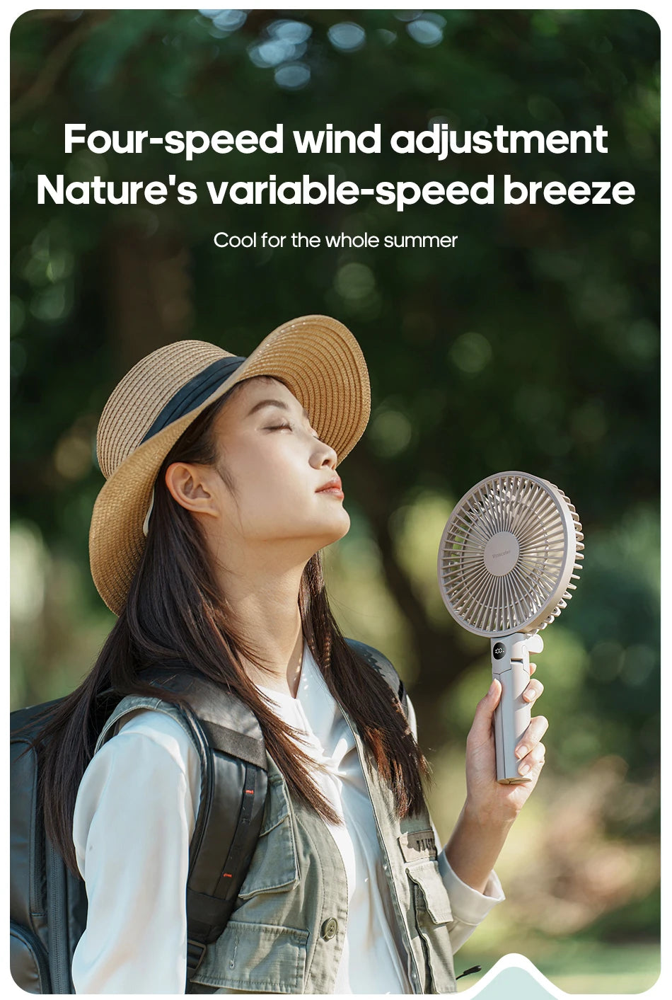Ventilateur Portable Pliable 3-en-1 – 3000mAh, 4 Vitesses, Camping & Bureau