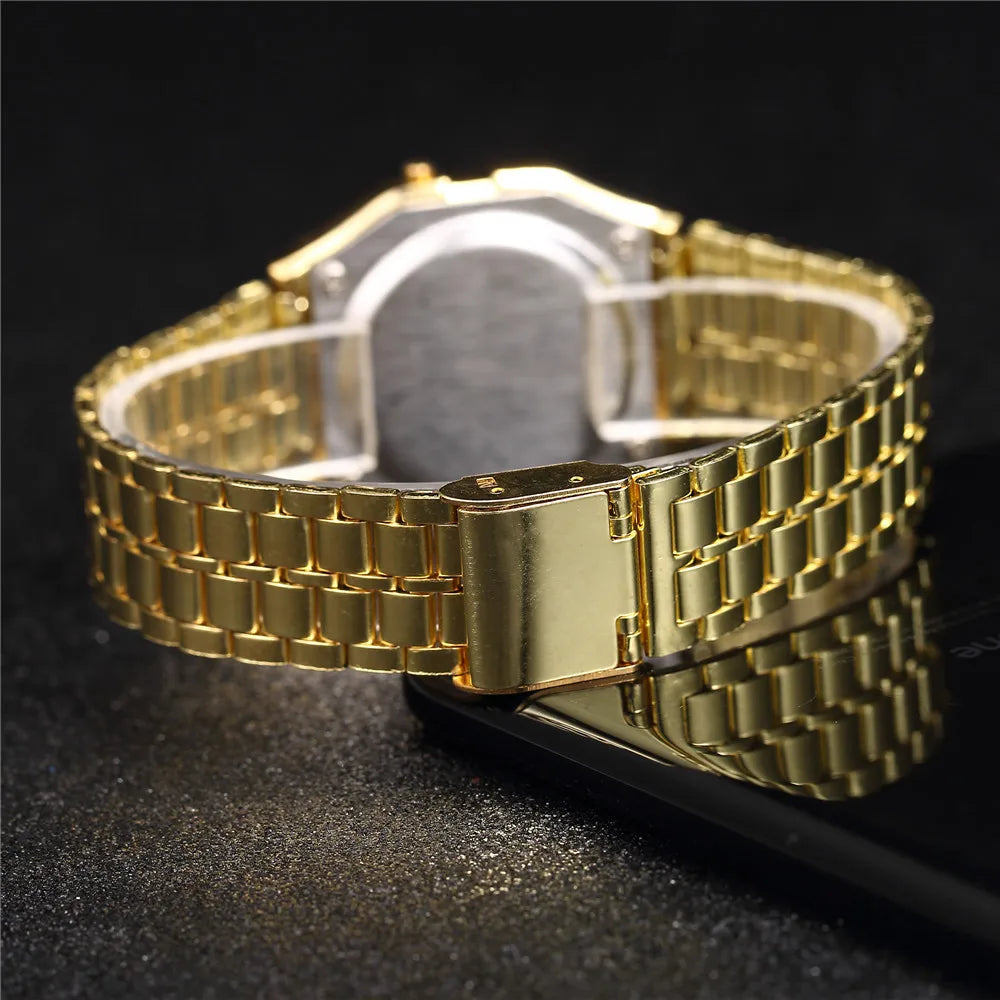 Men's LED Digital Watch – Stainless Steel Bracelet, Rectangle Dial, Rose Gold / Gold / Silver / Black
