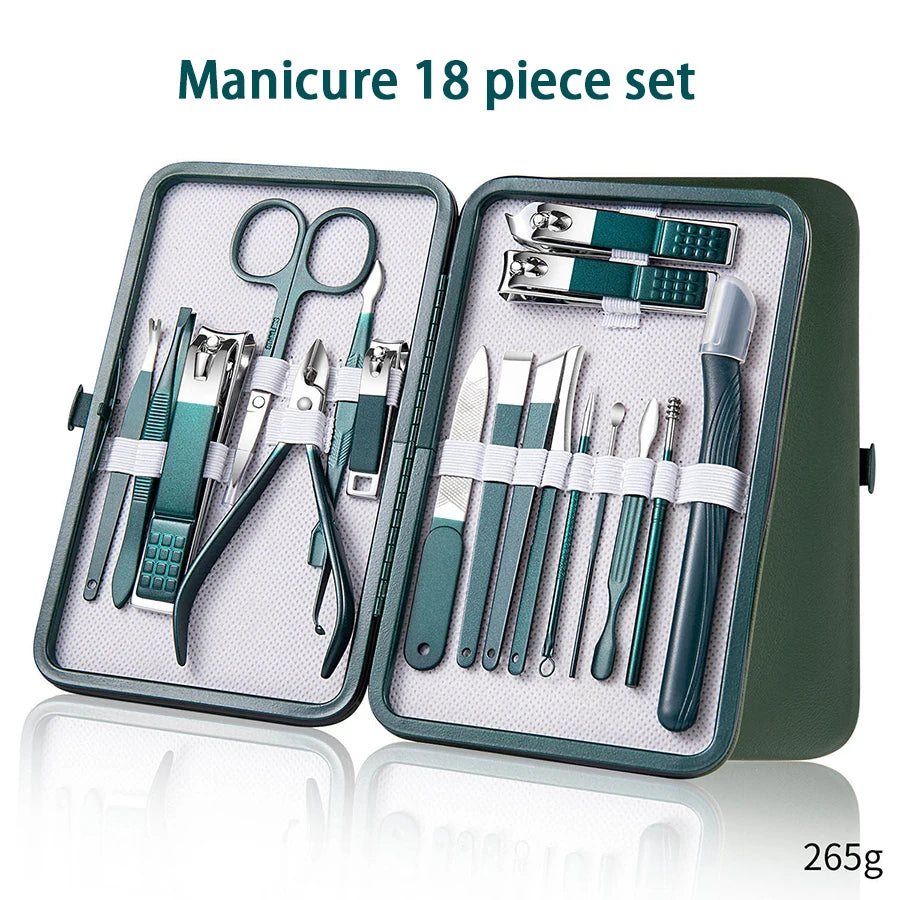Kit Manucure Professionnel en Acier Inoxydable – Étui Cuir, Homme & Femme
