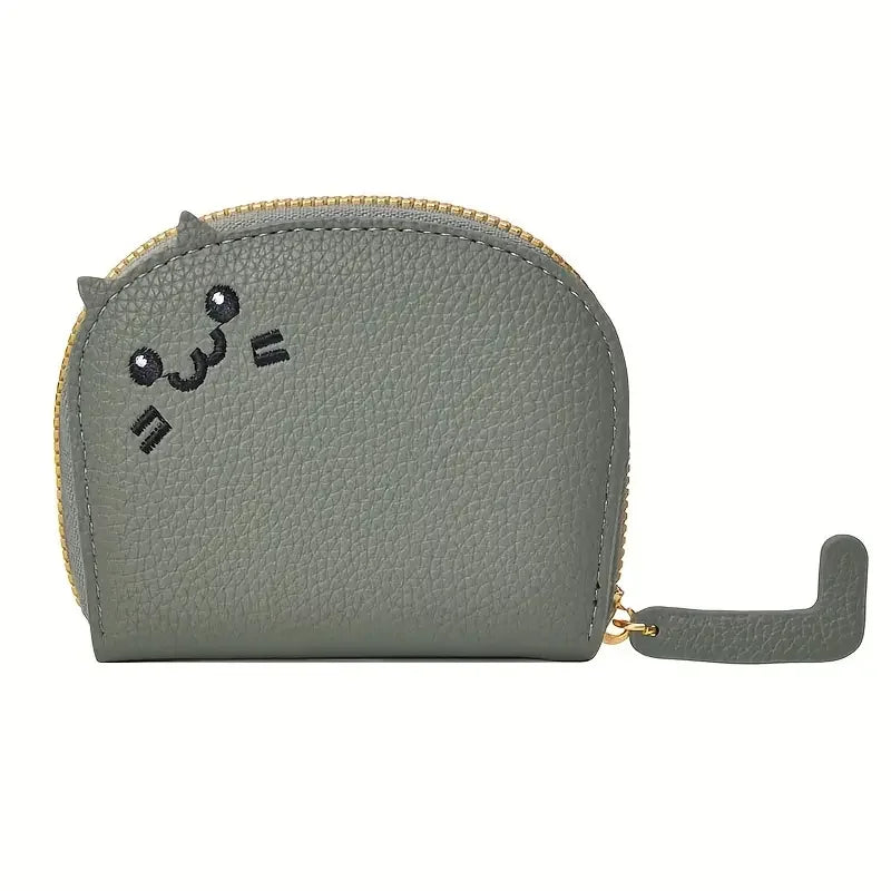 Cartoon Cat Coin Purse & Card Holder – PU Leather, Zipper Closure | 7 Colors