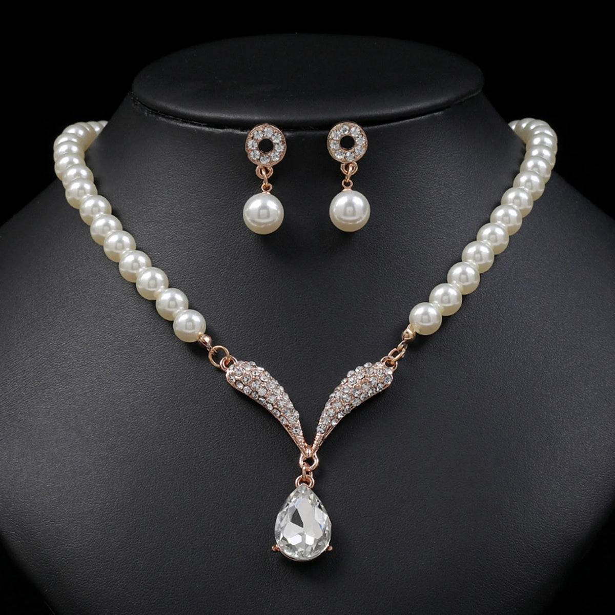 Rhinestone Necklace & Earrings Set – Geometric Zinc Alloy | Women's Bridal & Wedding Jewelry