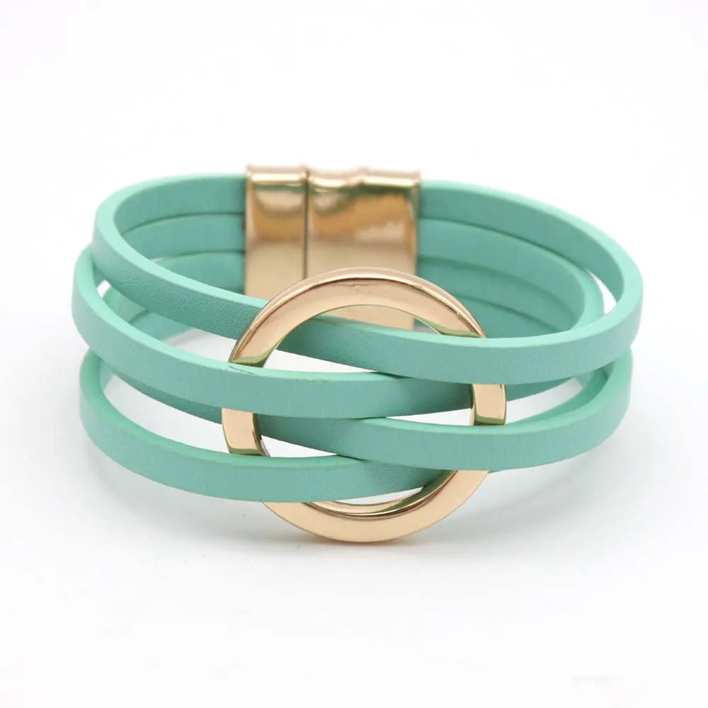 Leather Wrap Bracelet — Multilayer Wide Cuff