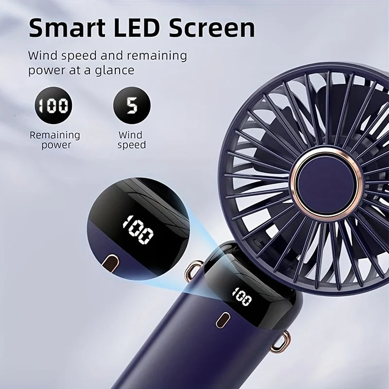 Portable Mini Fan – 6 Speeds, LED Light, USB Rechargeable & Foldable