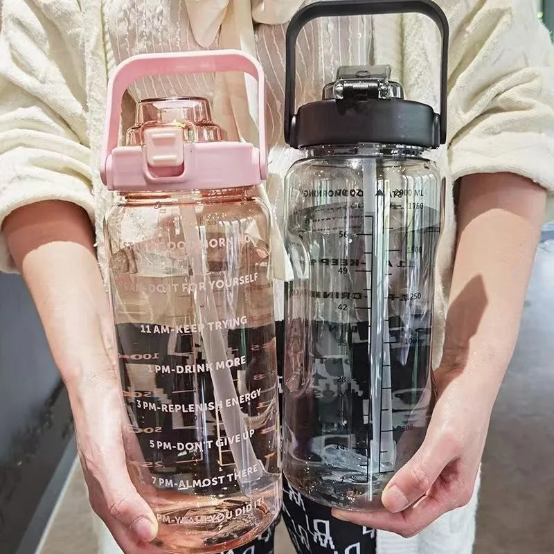2L Water Bottle with Straw & Time Marker – Large Capacity Motivational Fitness Bottle for Sports & Outdoor (5 Colors)