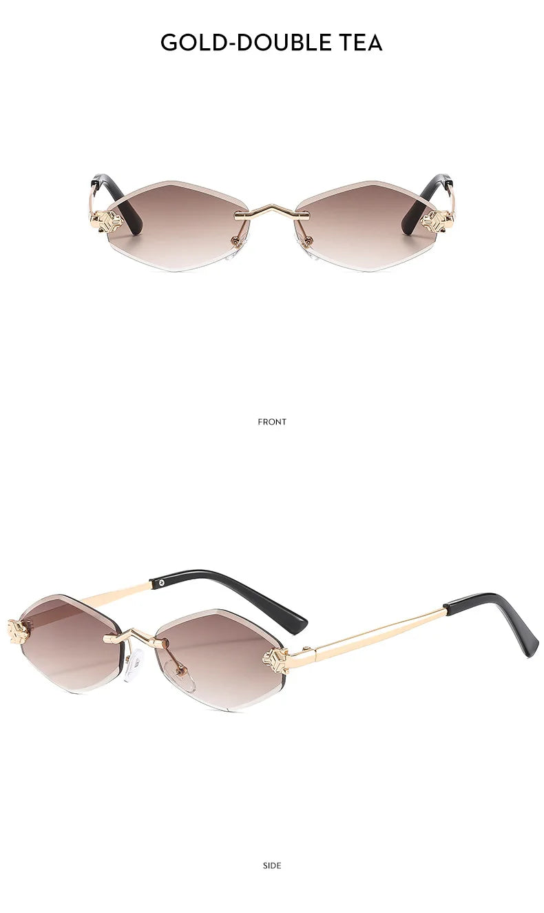 Women's Polygon Rimless Sunglasses – Gold Metal Frame, UV400 | Vintage Rhombus Style