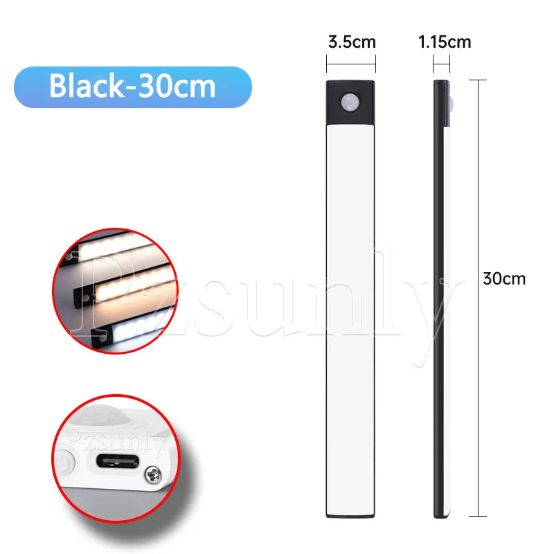 LED Bar Light with Motion Sensor – USB Rechargeable Cabinet Light (10–50cm)