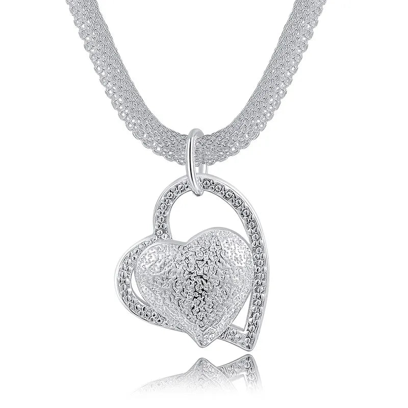 Double Heart Pendant Necklace – 925 Sterling Silver, Rose Gold Plated, 45cm