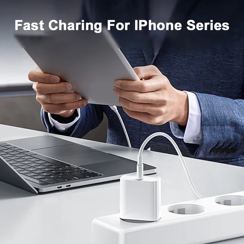 30W PD Fast Charger for iPhone – USB-C to Lightning & USB-C Cable, US/EU Plug