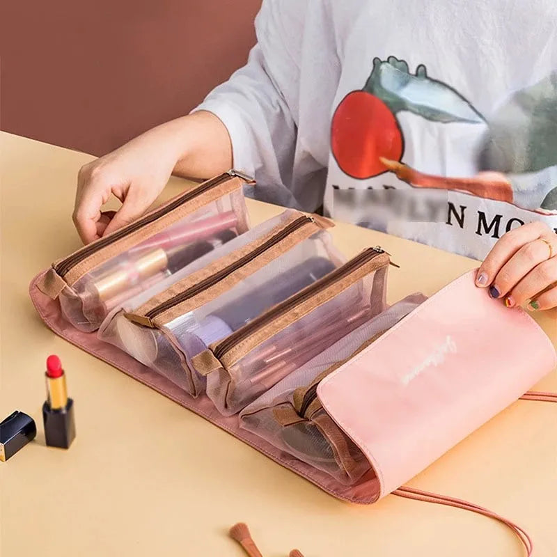 4-in-1 Detachable Makeup Bag – Foldable Large Capacity Travel Toiletry Organizer