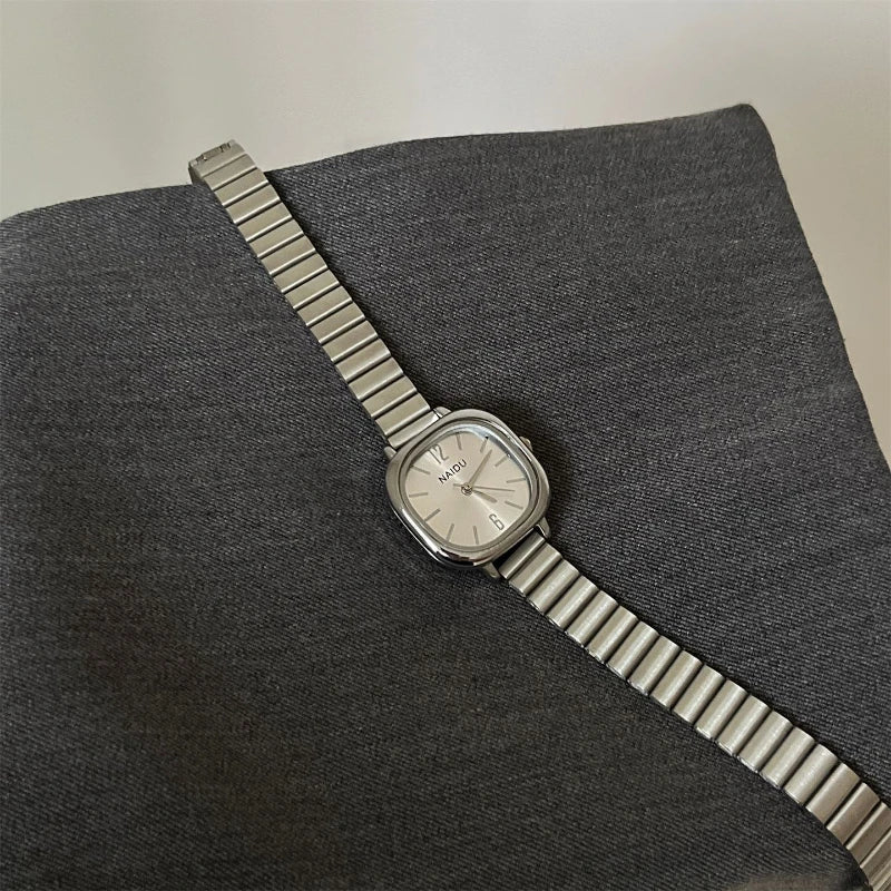 Women's Square Quartz Watch – Expandable Stainless Steel Band | Silver, Gold, Gold/Red, Gold/Black