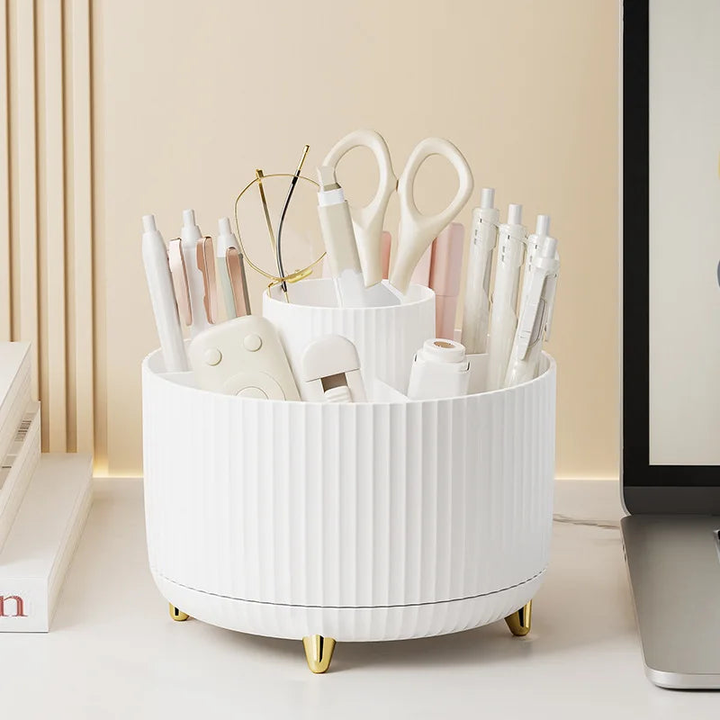 360° Rotating Makeup Storage Box – Desktop Cosmetic Organizer & Brush Holder