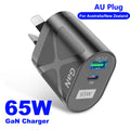 65W GaN Charger AU Plug – PD 33W + QC3.0, Fast Charging, White/Black, Australia & NZ