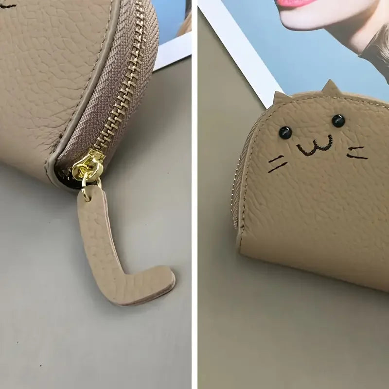 Cartoon Cat Coin Purse & Card Holder – PU Leather, Zipper Closure | 7 Colors