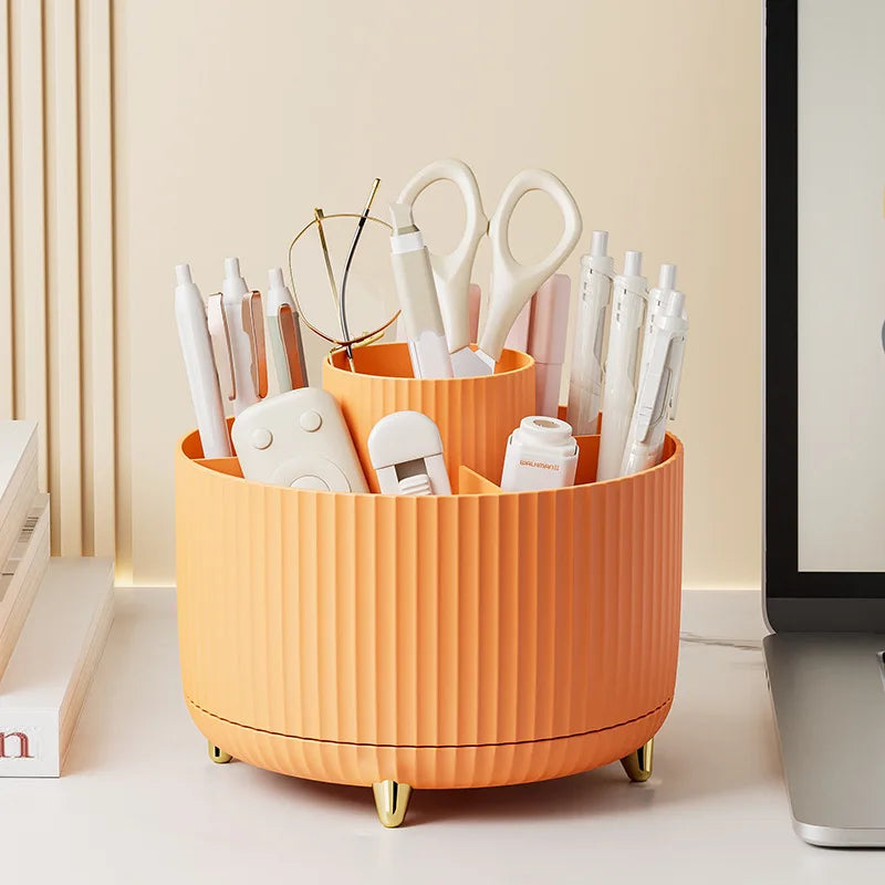 360° Rotating Makeup Storage Box – Desktop Cosmetic Organizer & Brush Holder