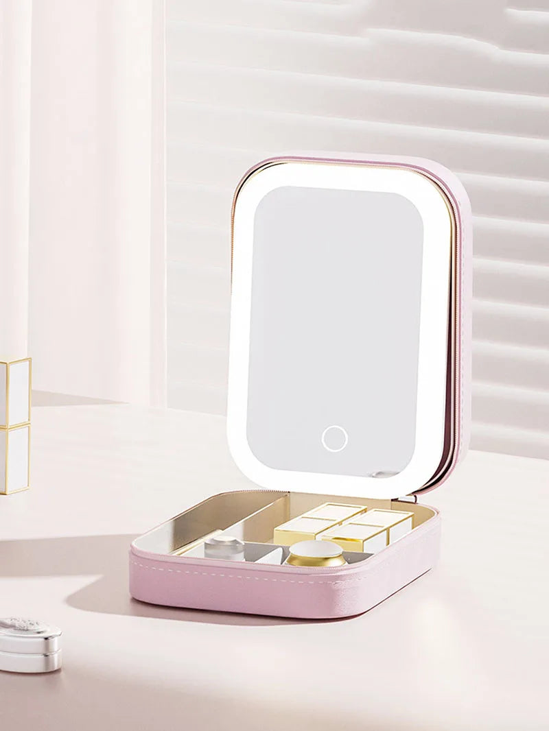LED Makeup Bag with Mirror – Portable Lighted Cosmetic Case for Women