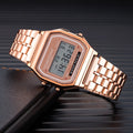Men's LED Digital Watch – Stainless Steel Bracelet, Rectangle Dial, Rose Gold / Gold / Silver / Black