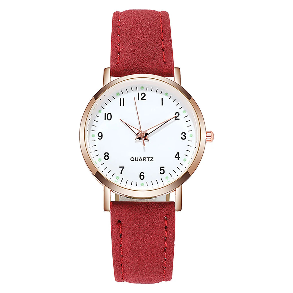 Women's Diamond-Studded Luminous Quartz Watch – Leather Band, Round Dial | 9 Colors