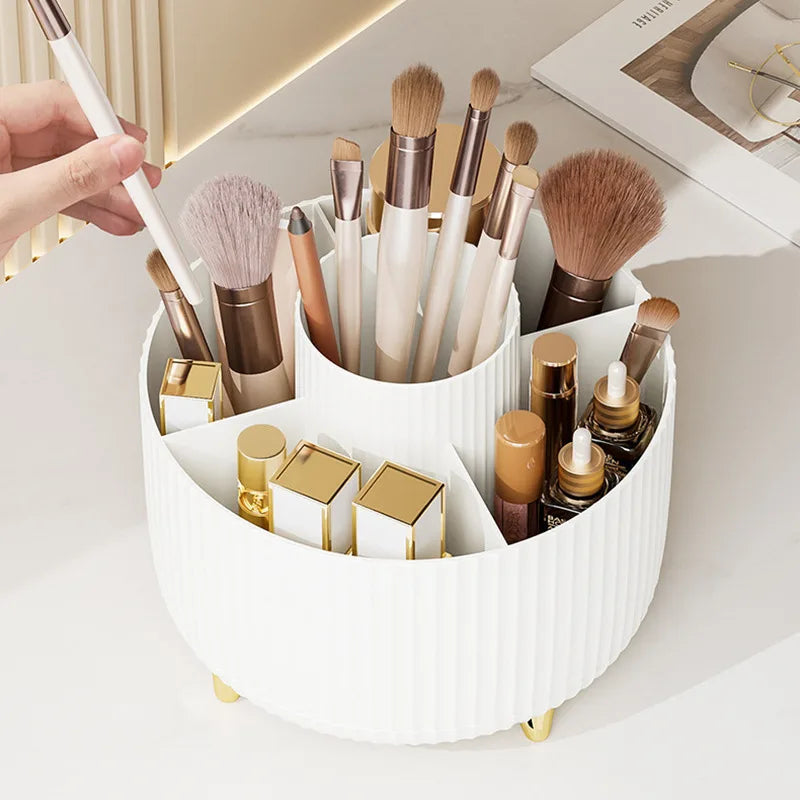 360° Rotating Makeup Storage Box – Desktop Cosmetic Organizer & Brush Holder