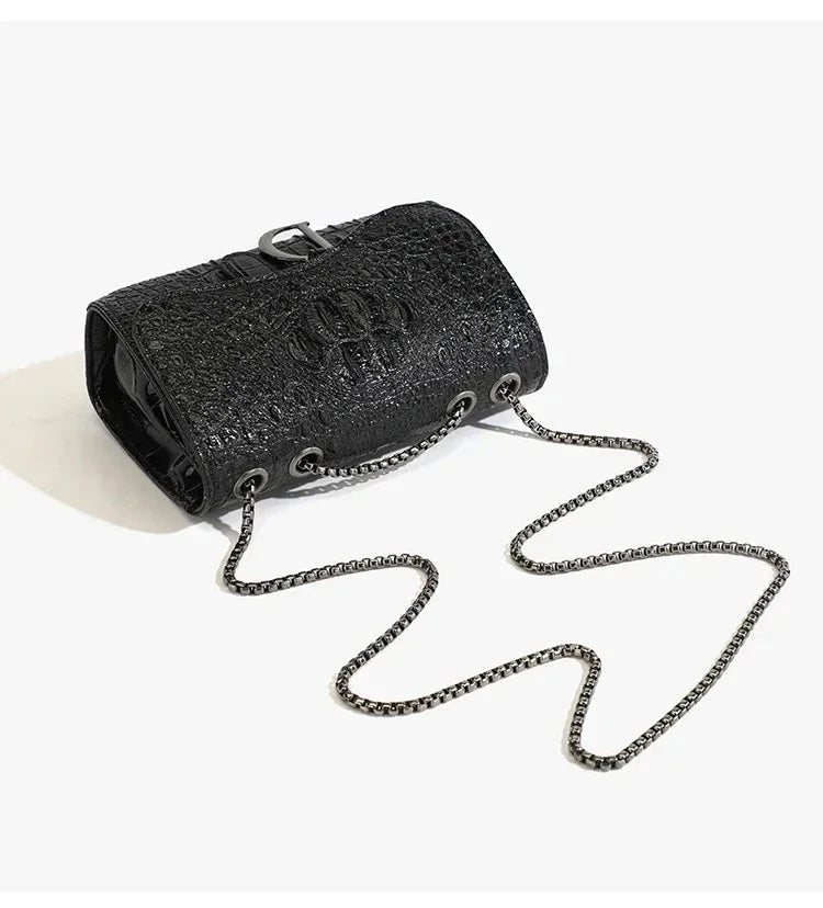 Women's Sequined Chain Crossbody Bag – Animal Print, Box Shape | Black