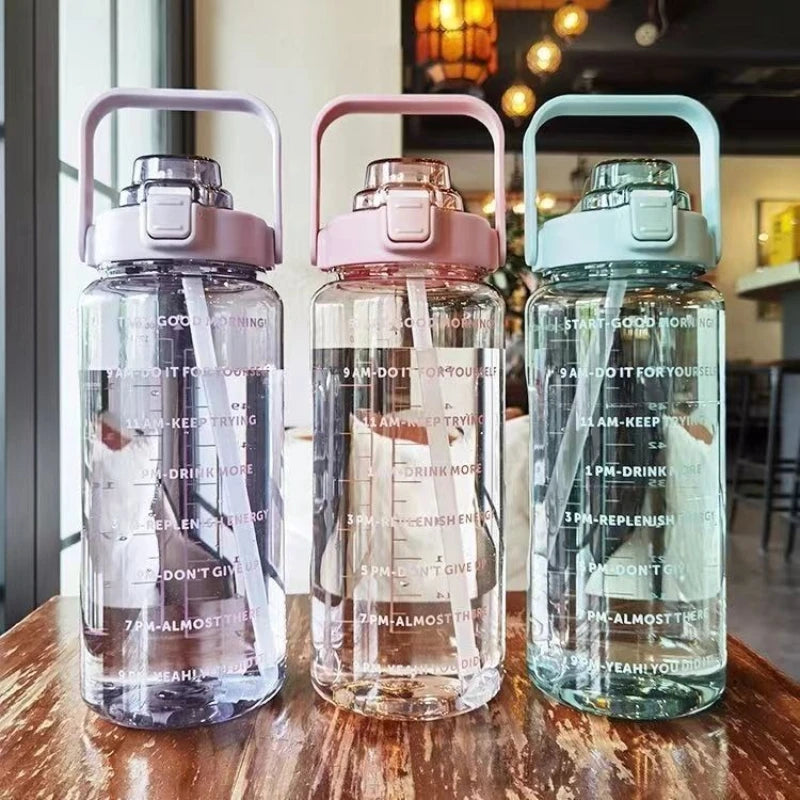 2L Water Bottle with Straw & Time Marker – Large Capacity Motivational Fitness Bottle for Sports & Outdoor (5 Colors)