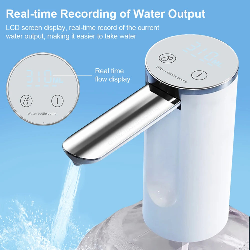Raugee Electric Water Dispenser Pump – Foldable, Rechargeable, LCD Display, for 4.5L–19L Gallon Bottles