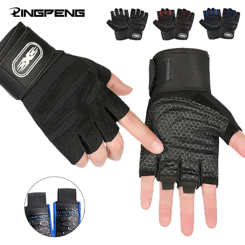Half-Finger Workout Gloves with Wrist Wrap – Cycling, Lifting & MTB, Unisex M-XL