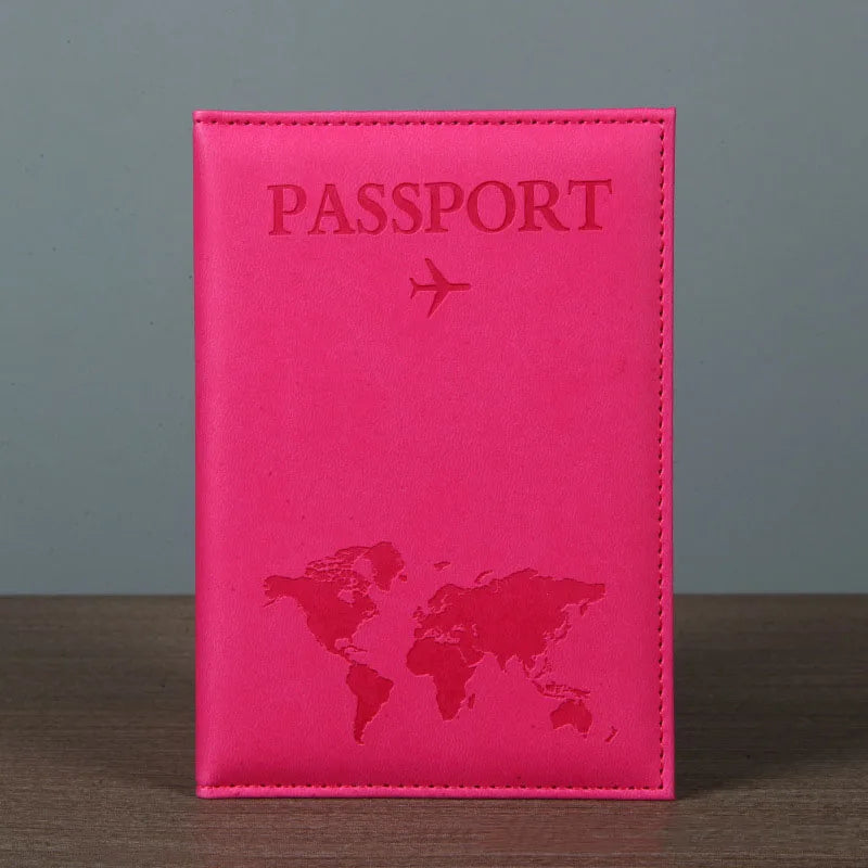 Women's PU Leather Passport Cover – Card Holder & ID Document Wallet | World Map