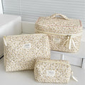 Vintage Floral Quilted Cosmetic Pouch – Cotton Travel Makeup Bag & Handbag