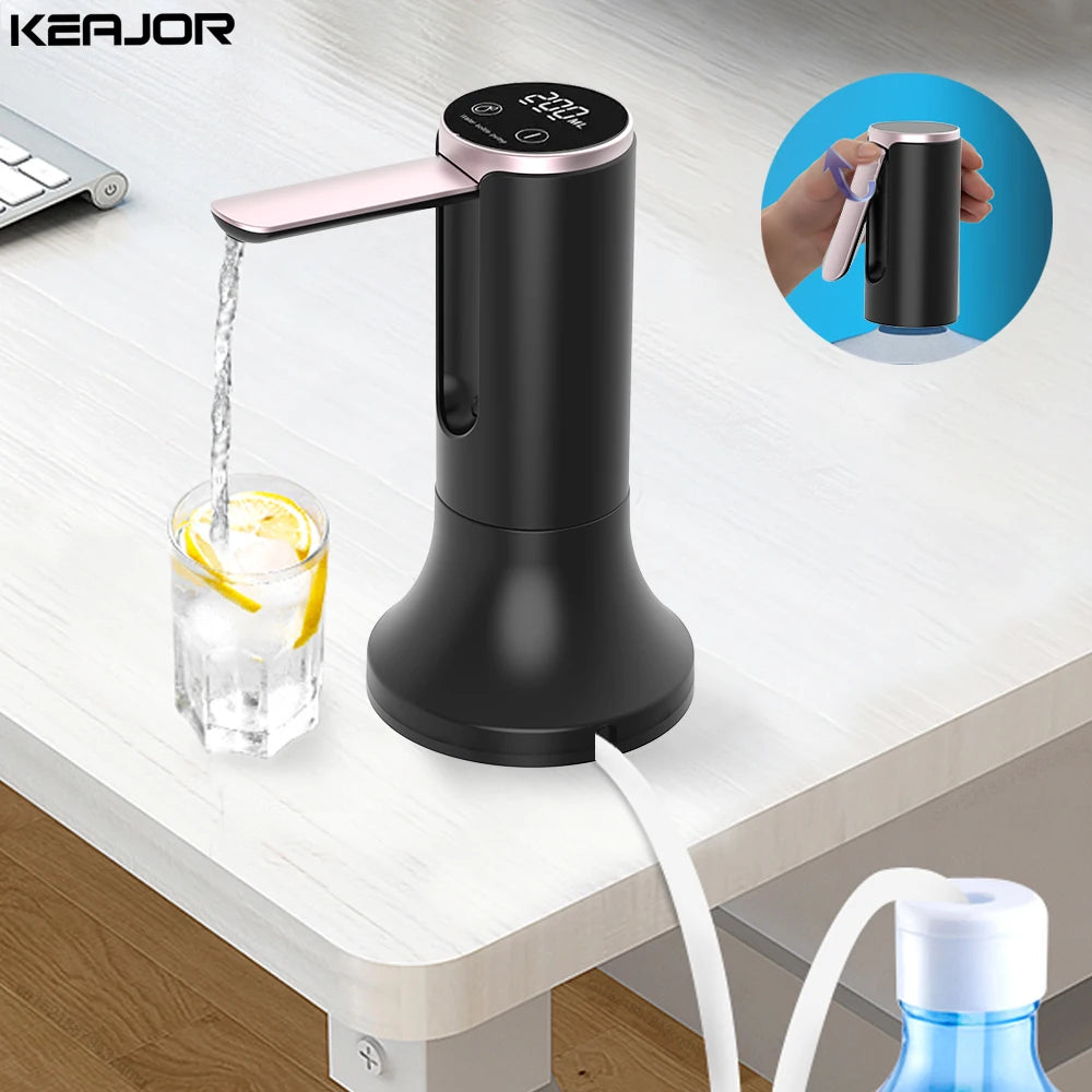 Raugee Electric Water Dispenser Pump – Foldable, Rechargeable, LCD Display, for 4.5L–19L Gallon Bottles