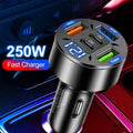 5-Port Car Charger 250W – Fast Charging PD & QC3.0, USB-C & USB-A for iPhone & Android