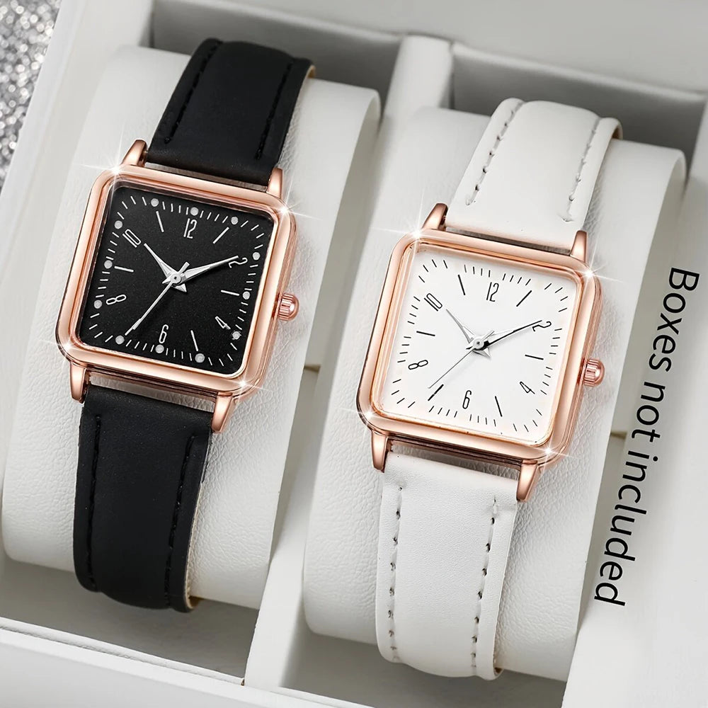 Minimalist Quartz Watch – Leather Strap, Square Dial, Unisex