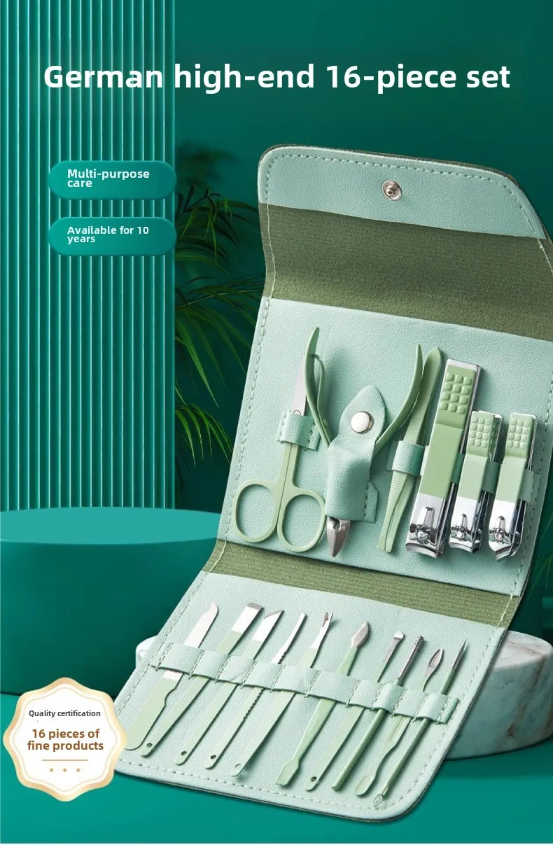 Kit Manucure Premium 16 Pièces – Acier Inoxydable, Pédicure & Étui Voyage