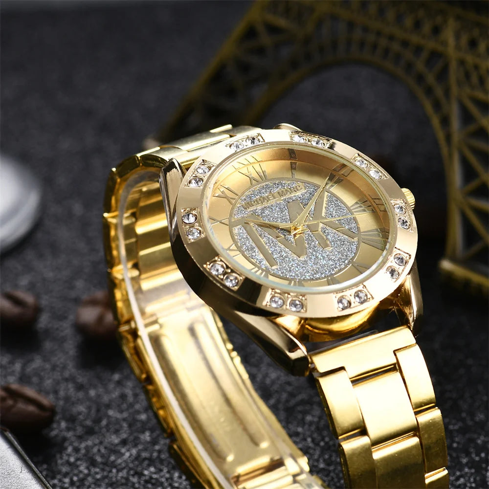 Women's Diamond Quartz Watch – Stainless Steel Bracelet, Round Dial | Gold, Silver, Rose Gold