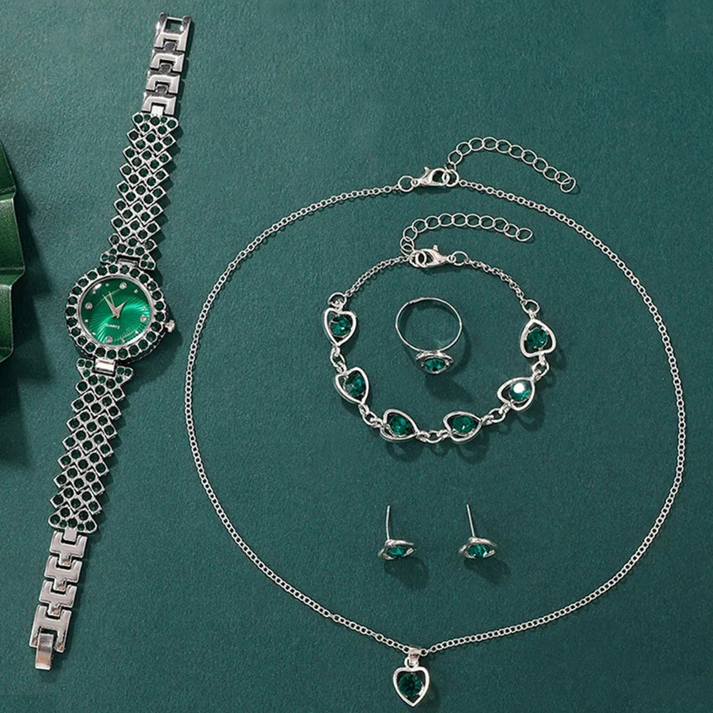 Women's Rhinestone Heart Jewelry Set