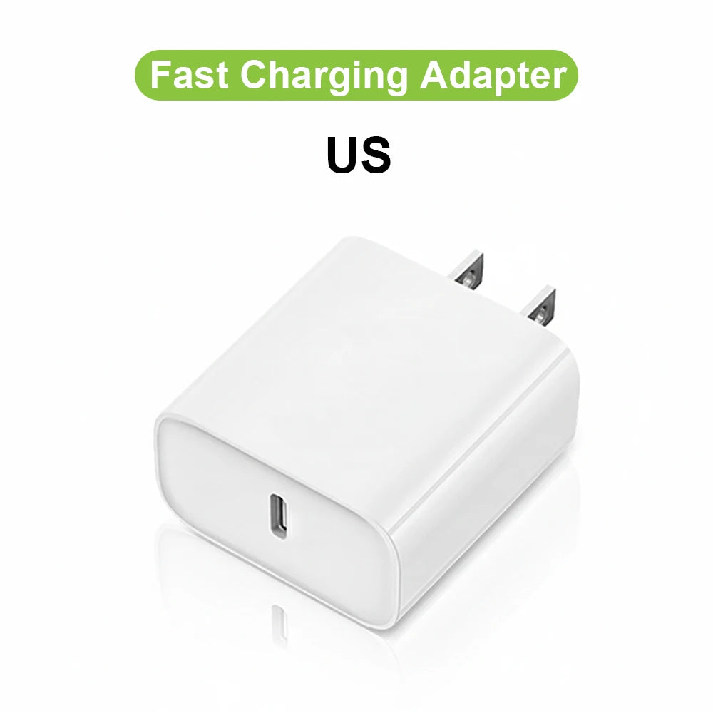 30W PD Fast Charger for iPhone – USB-C to Lightning & USB-C Cable, US/EU Plug