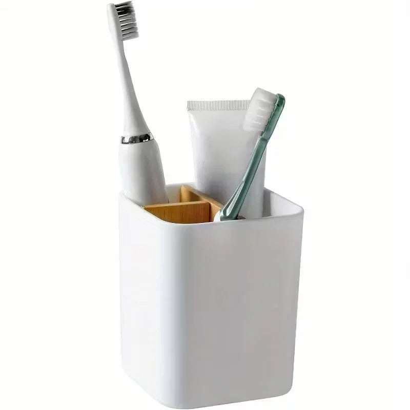 3-Compartment Toothbrush & Toothpaste Holder – Bathroom Countertop Organizer