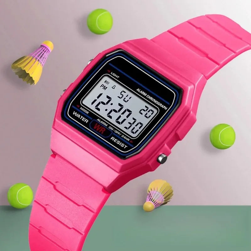 Sport LED Digital Watch – Rubber Band, Alarm & Backlight | Black, Purple, Pink, Red, White, Rose