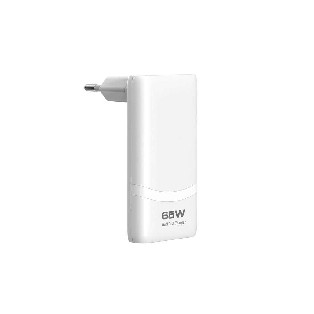 65W GaN Dual USB-C Wall Charger – Flat, Foldable Plug, Fast Charging, White/Black