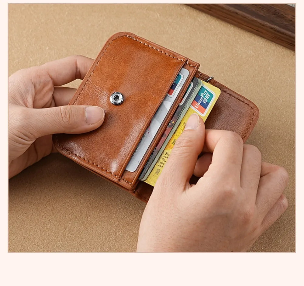 Women's Heart Detail PU Leather Card Holder – Chain Keychain | Dark Brown, Black, Brown, Red