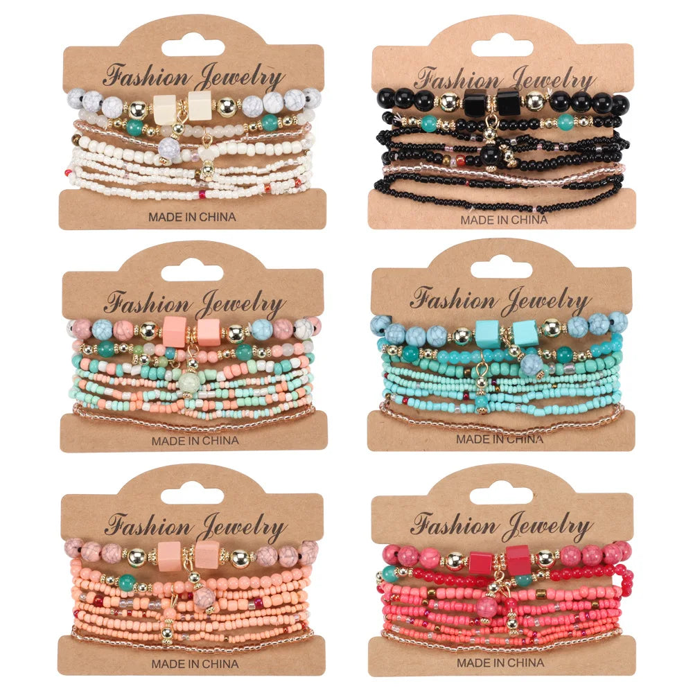 Bohemian Beaded Bracelet Set — Colorful Stackable