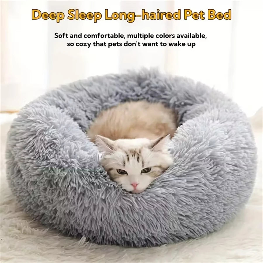 Donut Pet Bed – Round Plush Calming Bed for Cats & Dogs