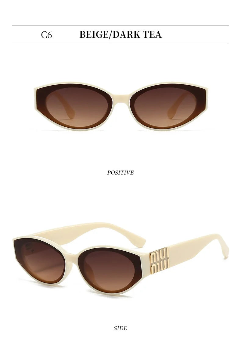 Women's Oval Cat-Eye Sunglasses – UV400 Gradient Lenses, Gold Logo Detail | 6 Colors