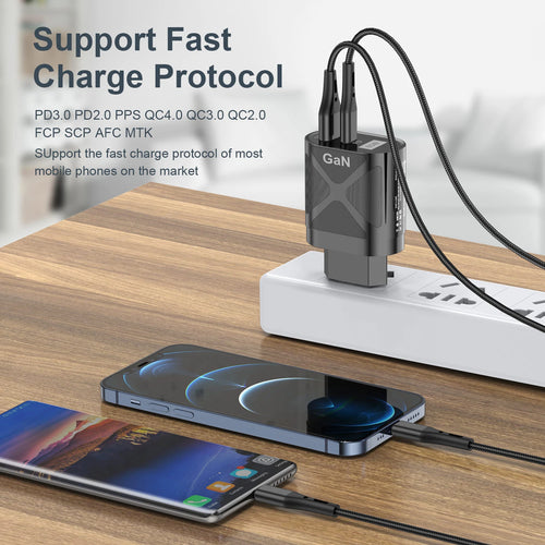 65W GaN Charger AU Plug – PD 33W + QC3.0, Fast Charging, White/Black, Australia & NZ