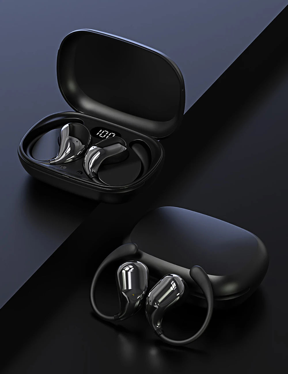 Bluetooth 5.4 Ear Hook Wireless Earphones – HiFi Sound, ANC, LED Display & 100-Day Standby