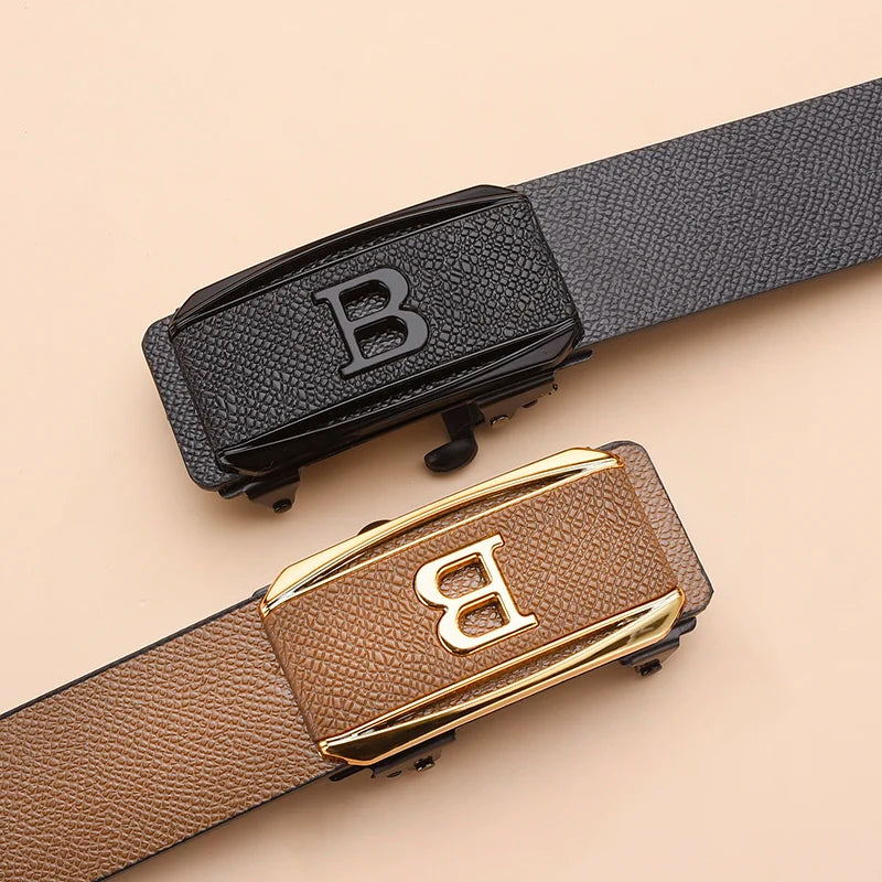 Men's Automatic Buckle Belt – Toothless PU Leather, Formal & Casual Wear