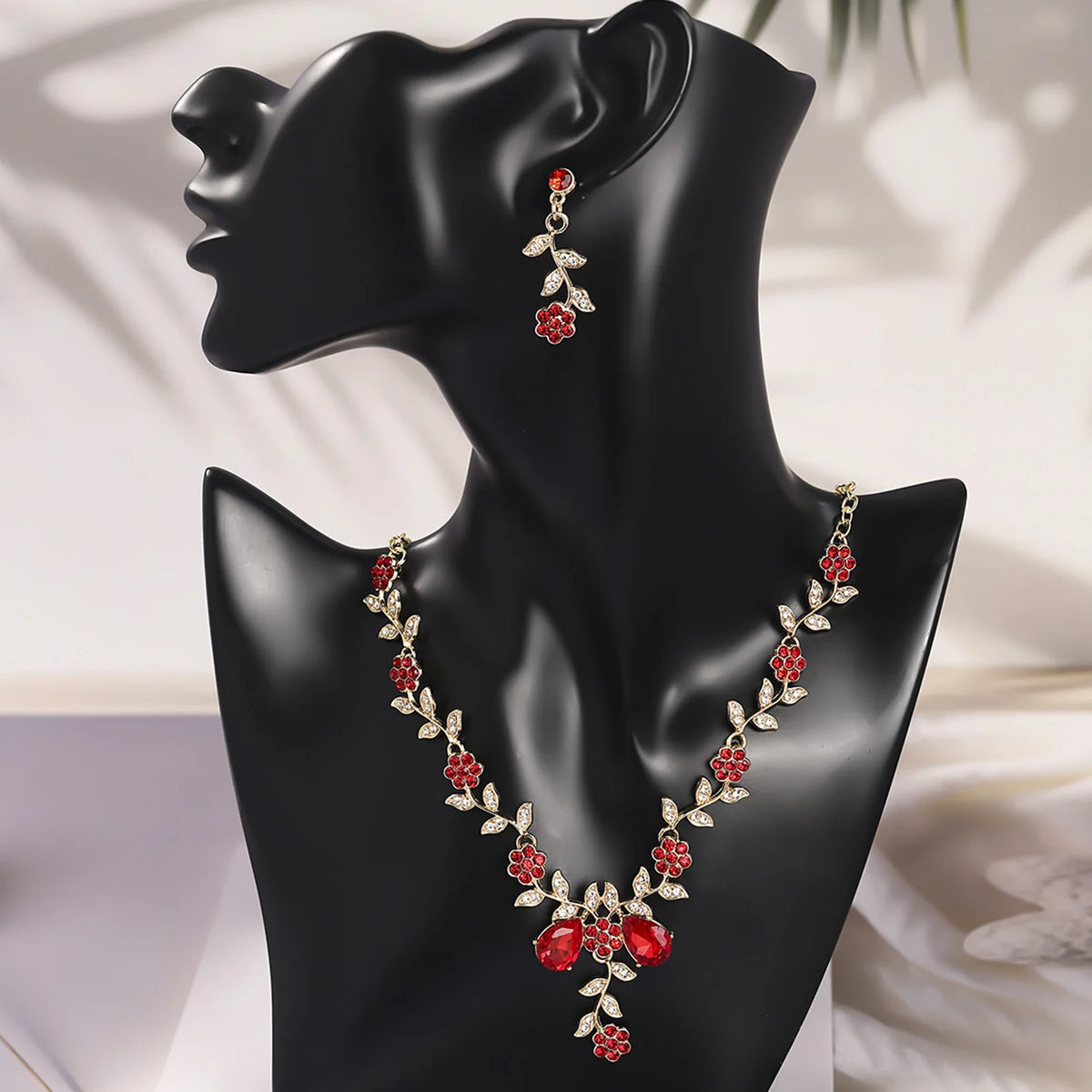 Rhinestone Necklace & Earrings Set – Geometric Zinc Alloy | Women's Bridal & Wedding Jewelry