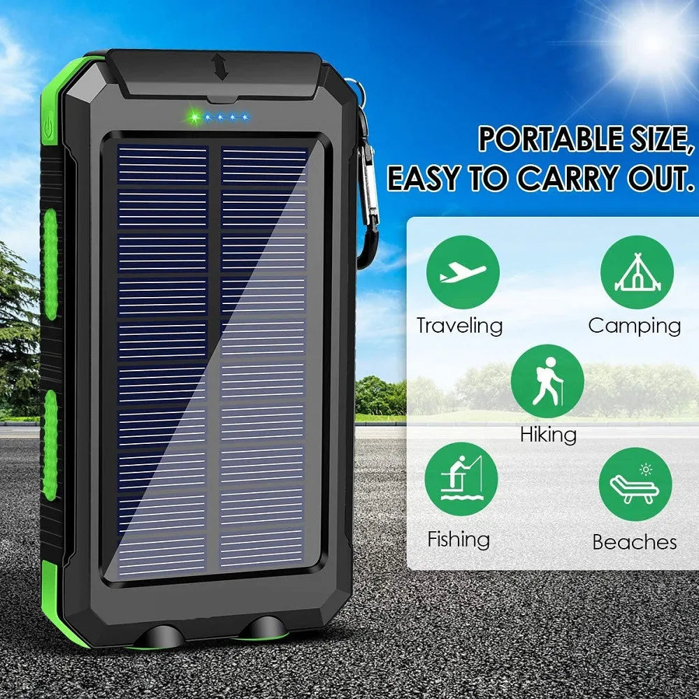 Solar Power Bank 80000mAh – Portable Charger with LED Flashlight & Compass