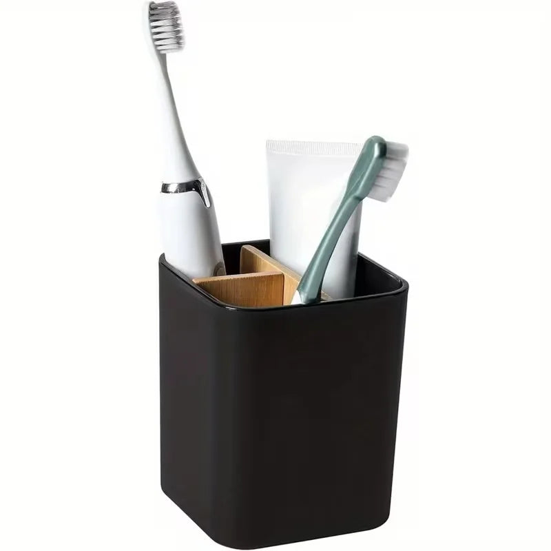 3-Compartment Toothbrush & Toothpaste Holder – Bathroom Countertop Organizer
