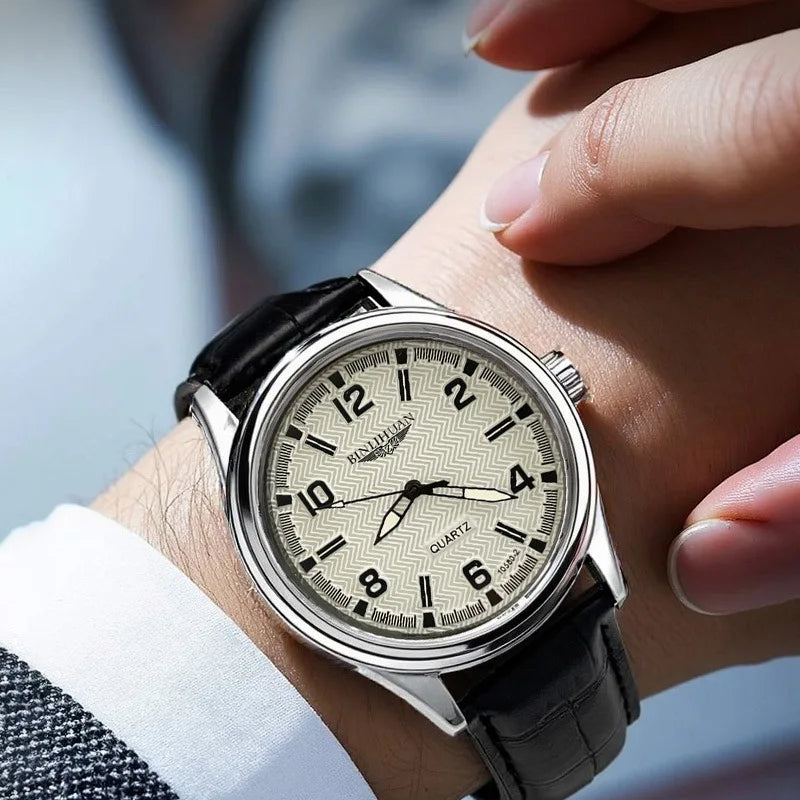 Men's Leather Strap Quartz Watch
